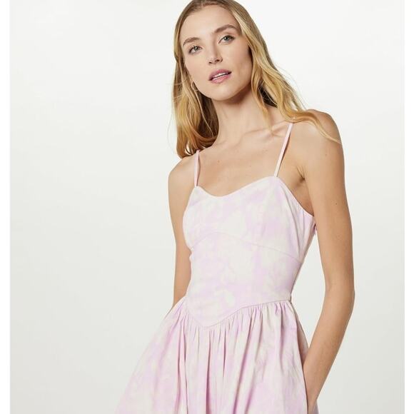 The Drop Perla Shaped Waist Mini Dress, Soft Pink Rose Floral Print, Size 2X - Picture 3 of 4